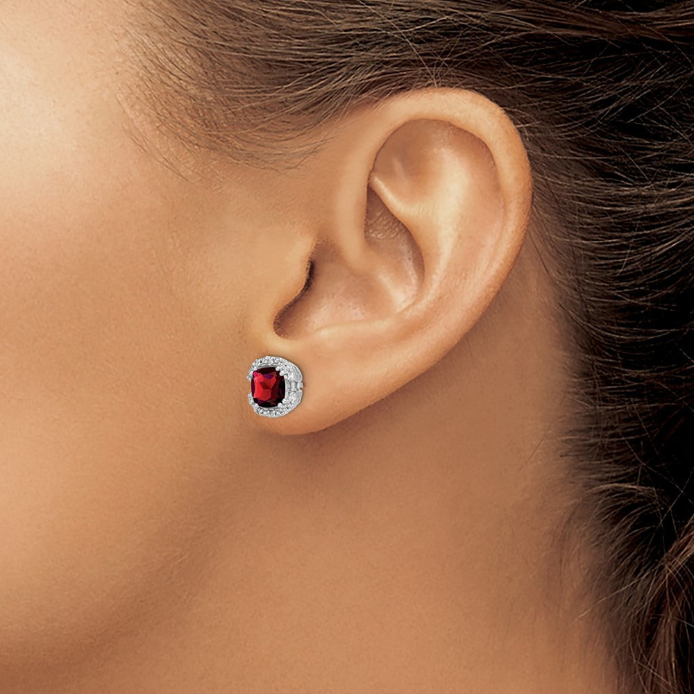 Cushion Garnet and Diamond Halo Earrings — 8.9mm