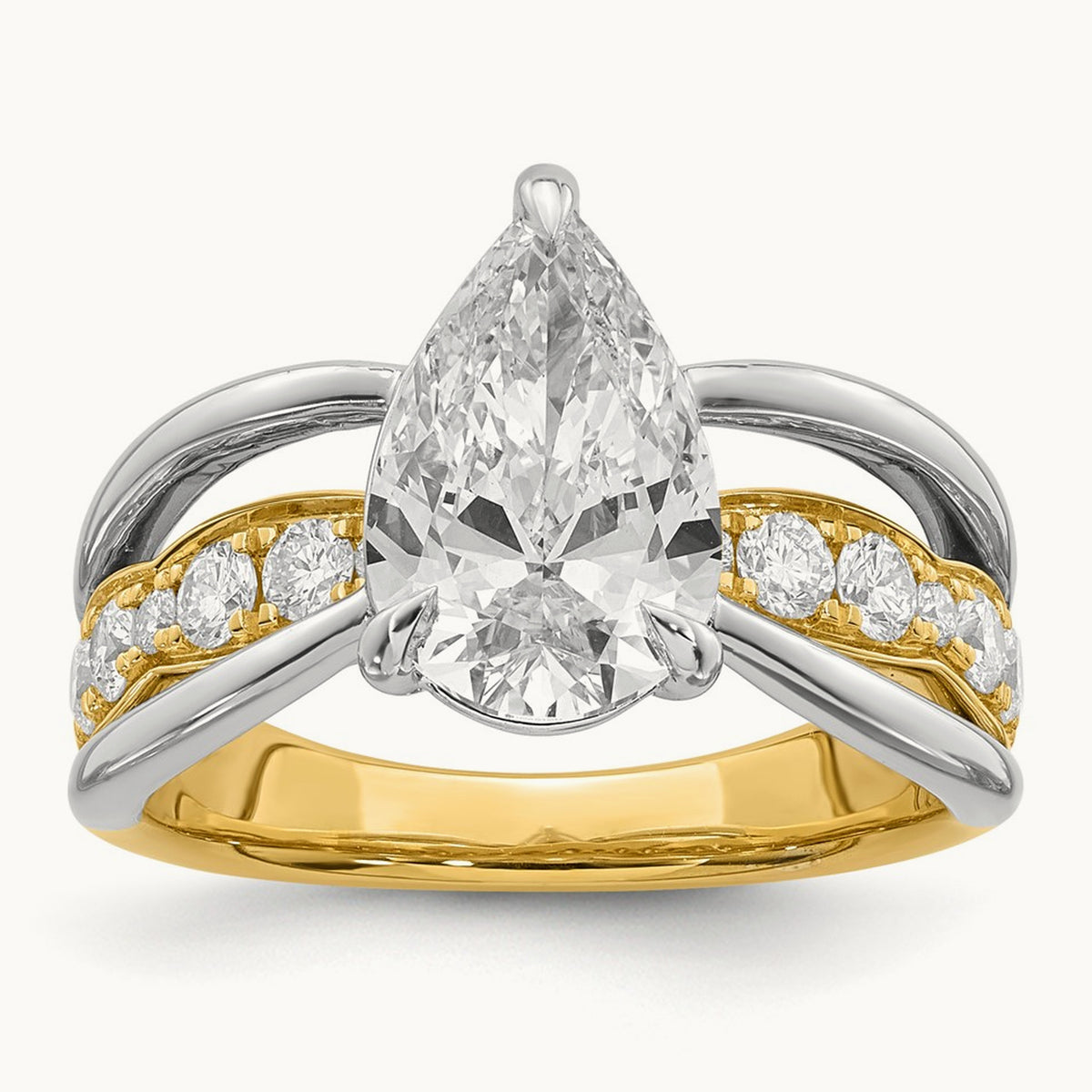 14ktt Certified Pear Center Lab Grown Diamond VS+ F+ Ring — 3.12 ct tw