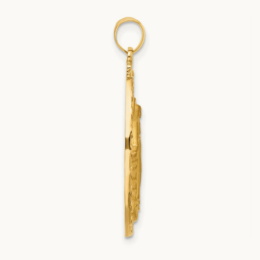Satin and Polished Miraculous Medal Solid Oval Pendant — 33mm