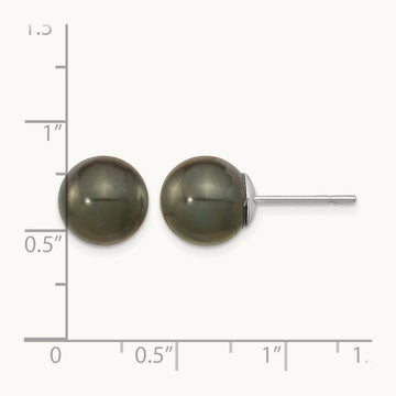 WG 10- Black Round Saltwater Cultured Tahitian Pearl Post Earrings, 11mm, 14K