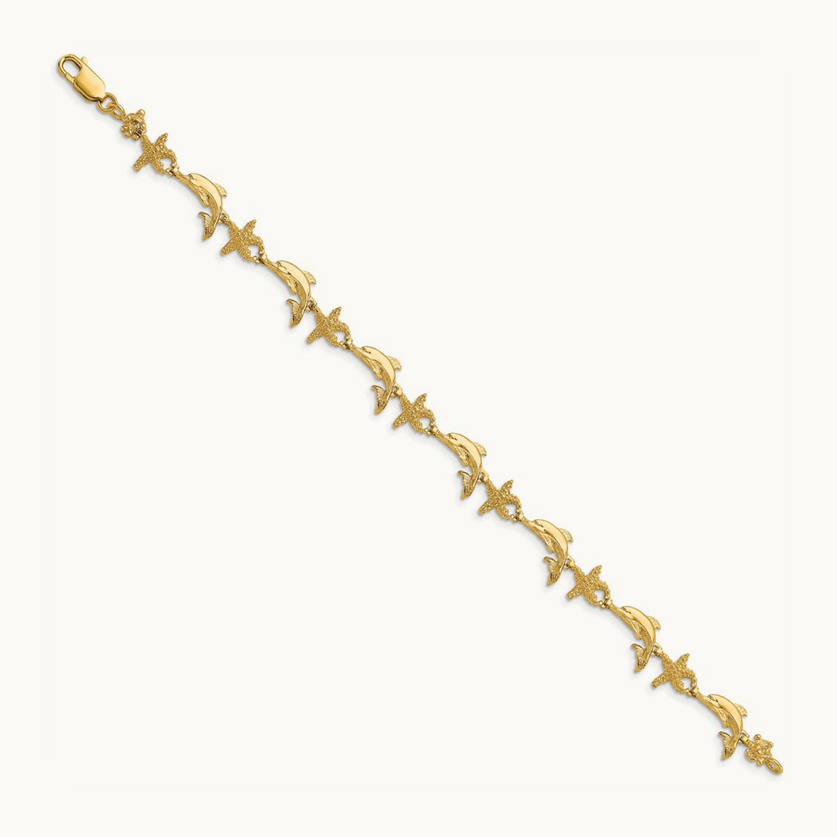 Dolphin and Starfish Bracelet, 14K