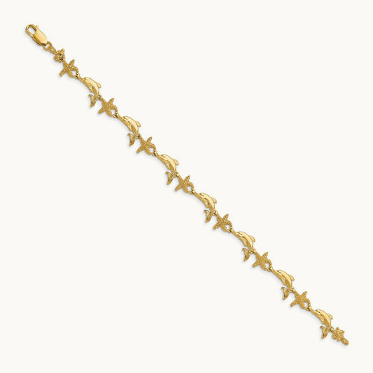 Dolphin and Starfish Bracelet, 14K