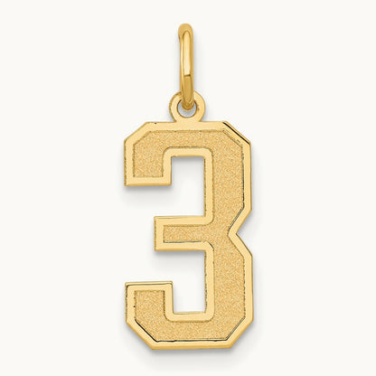 Medium Satin Number 3 Charm — 14K Yellow Gold