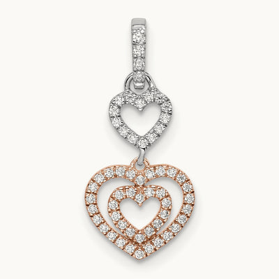 Hearts Dangle Diamond Pendant, 14K Two-tone White with Rose