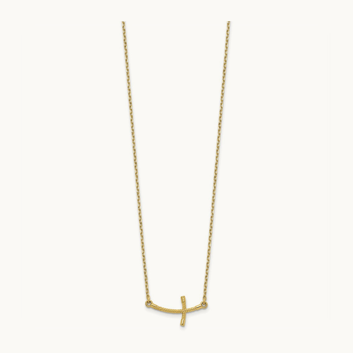 Small Sideways Curved Twist Cross Necklace — 14K Yellow Gold
