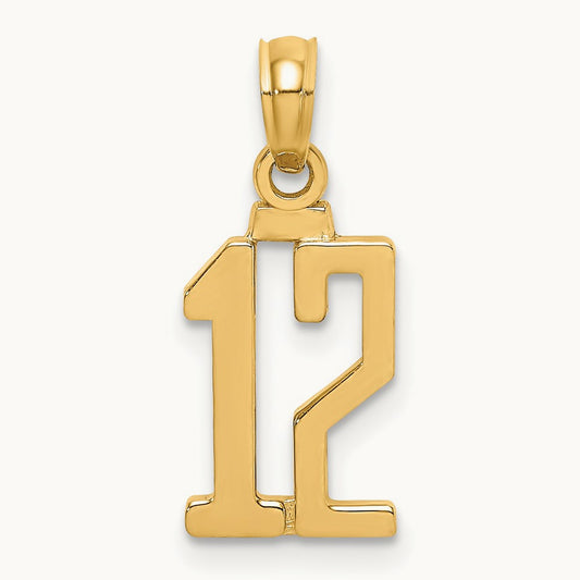 Polished Number 12 Pendant — 14K Yellow Gold, 16.4mm