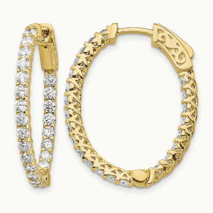 Diamond Oval Hoop w/Safety Clasp Earrings, 14K
