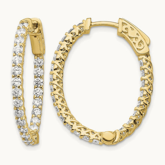 Diamond Oval Hoop w/Safety Clasp Earrings, 14K