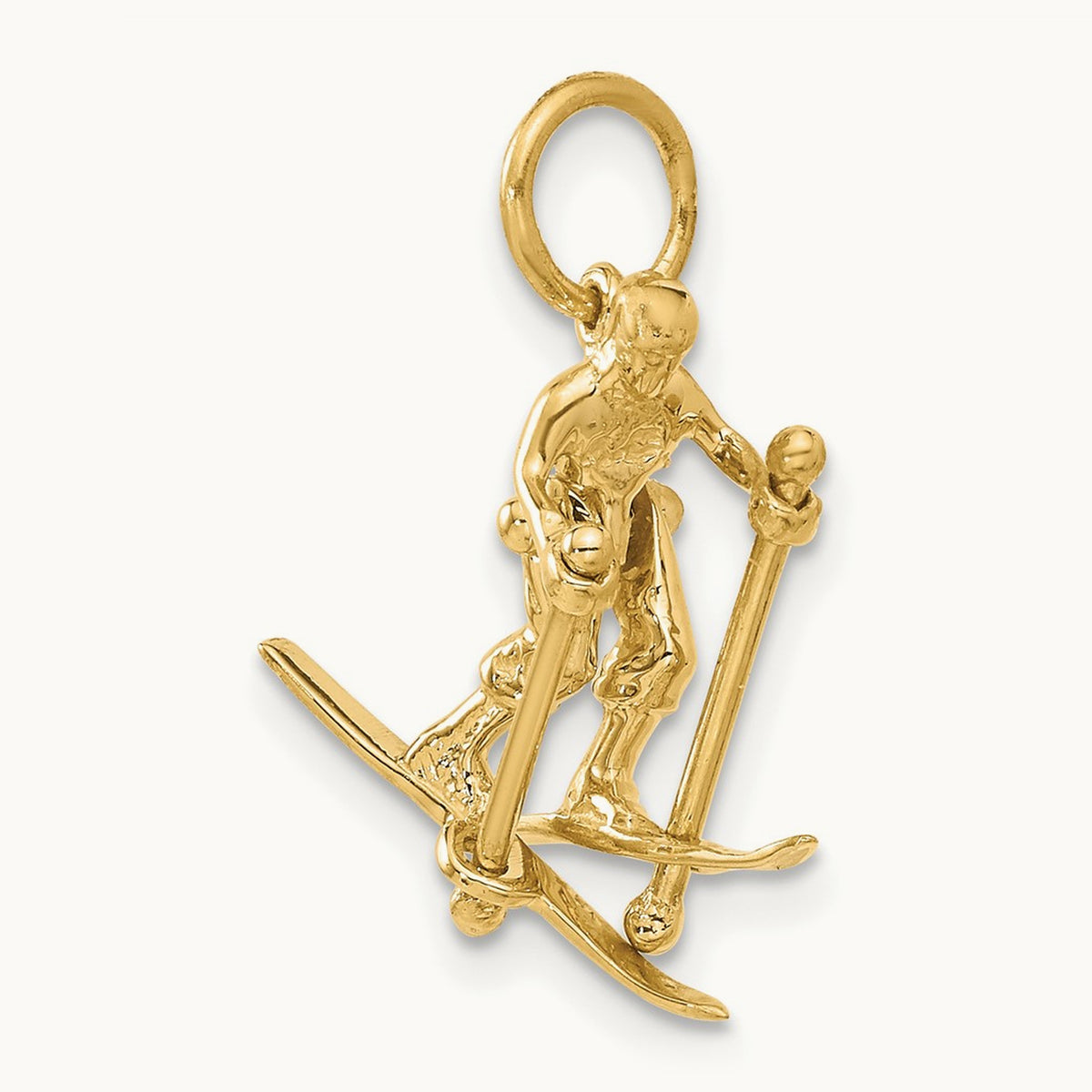 3D Moveable Snow Skier Charm, 14K