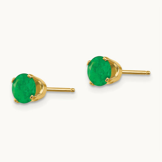Natural Emerald Earrings - May, 5mm, 14K