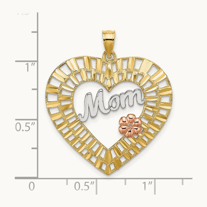 w/White Rhodium D/C MOM Heart Charm, 14K Two-tone