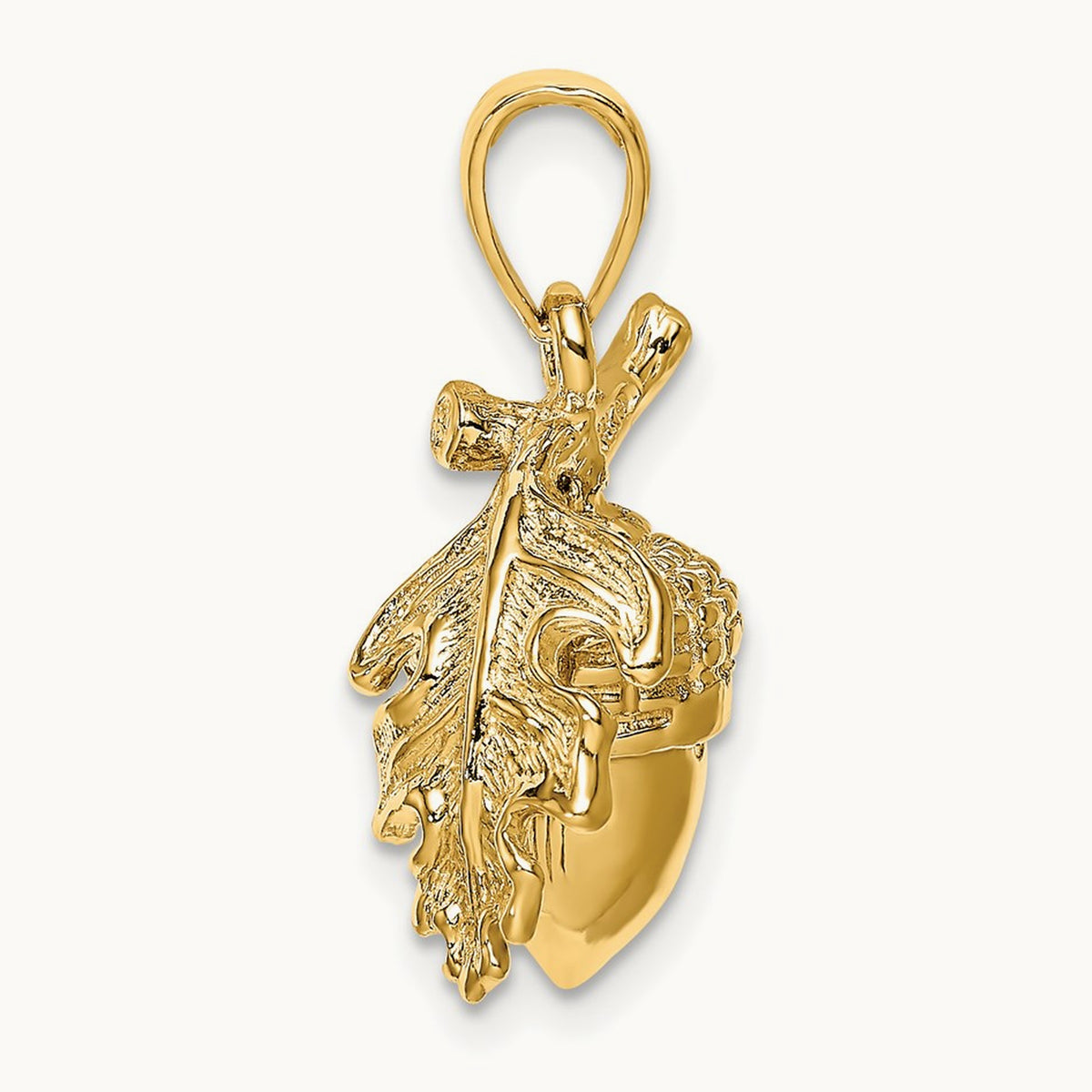 3-D Acorn w/Leaf Pendant, 14K