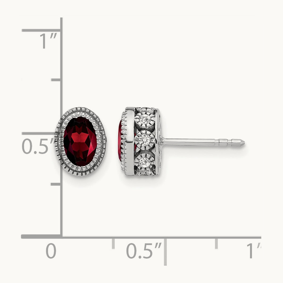 Oval Garnet and Diamond Earrings — 14K White Gold