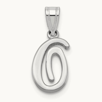 White Gold Script Letter O Initial Pendant, 14K White Gold