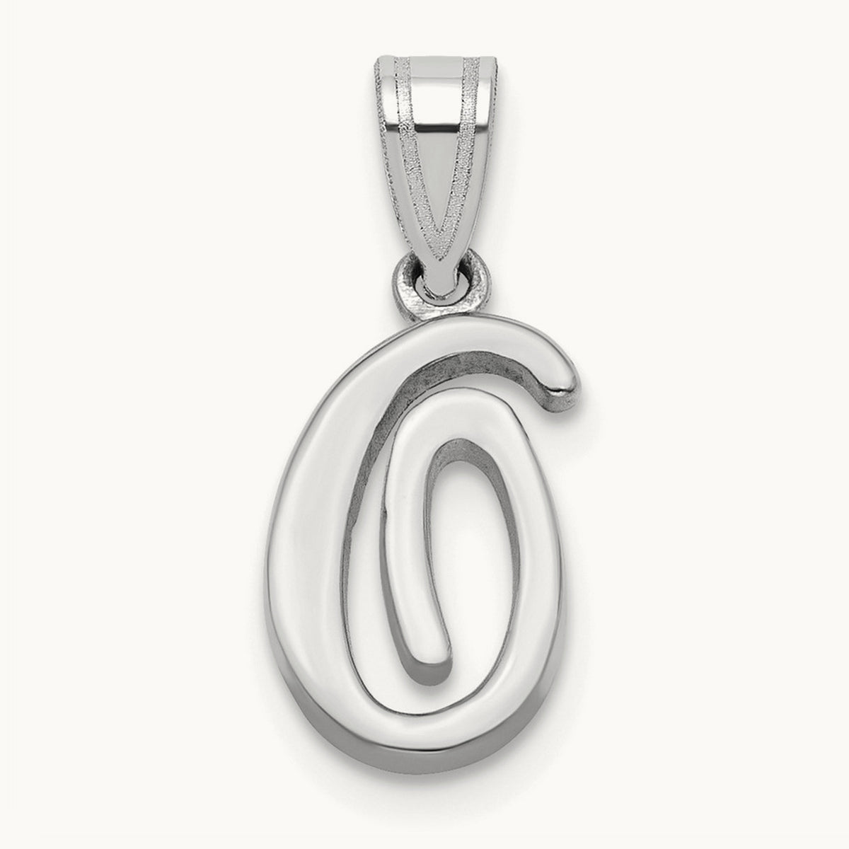 White Gold Script Letter O Initial Pendant, 14K White Gold