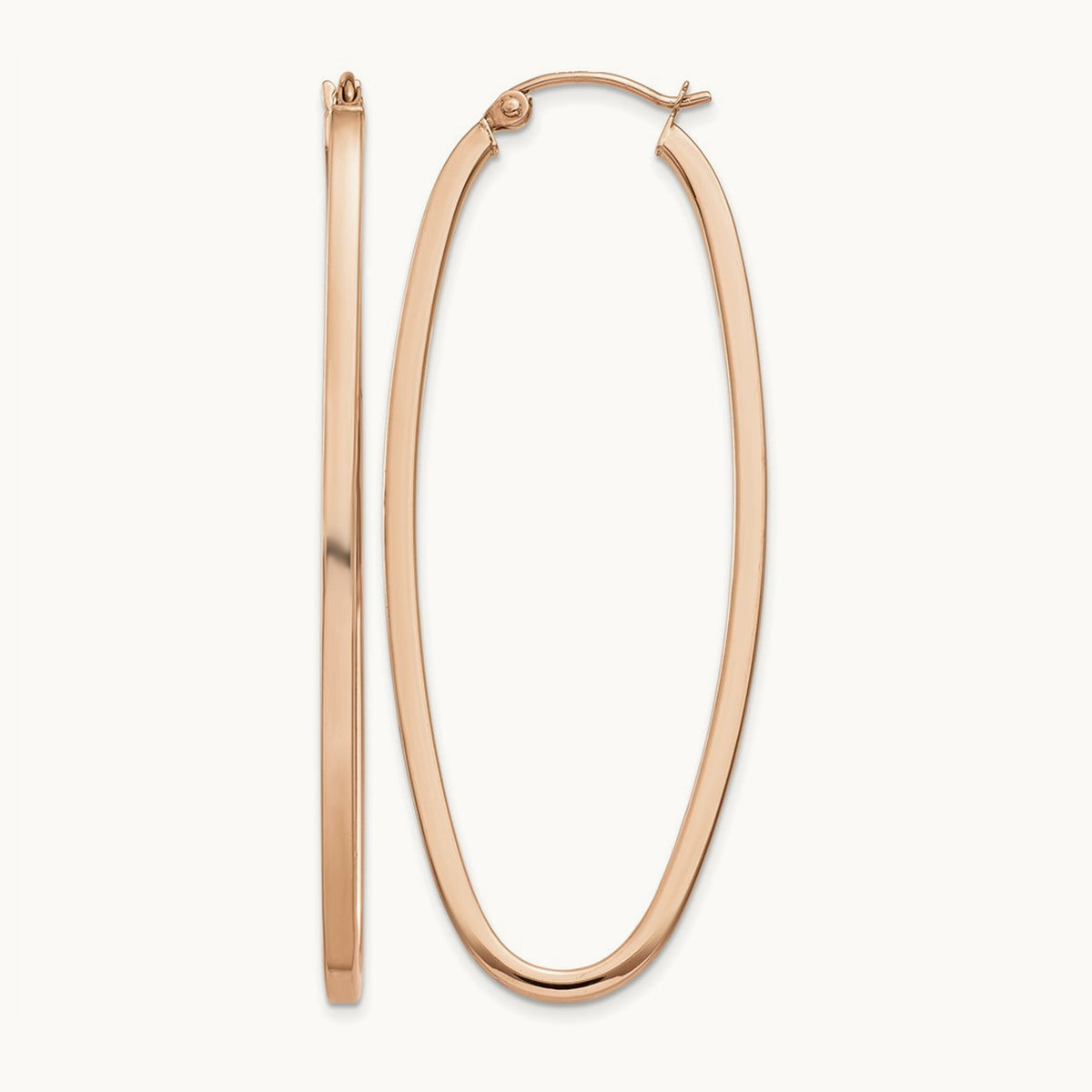 Square Tube Oval Hoop Earrings, 2mm, 14K Rose