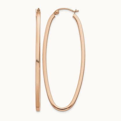 Square Tube Oval Hoop Earrings, 2mm, 14K Rose
