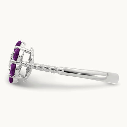 Amethyst and Diamond Floral Ring, 14K White Gold