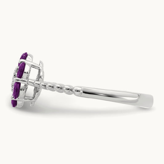 Amethyst and Diamond Floral Ring, 14K White Gold