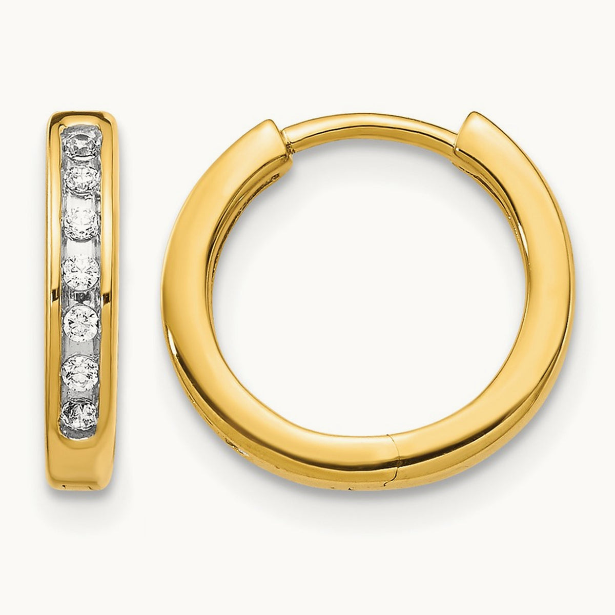 Diamond Hinged Hoop Earrings — 14K Yellow Gold, 0.112 ct