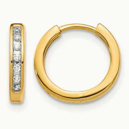 Diamond Hinged Hoop Earrings — 14K Yellow Gold, 0.112 ct