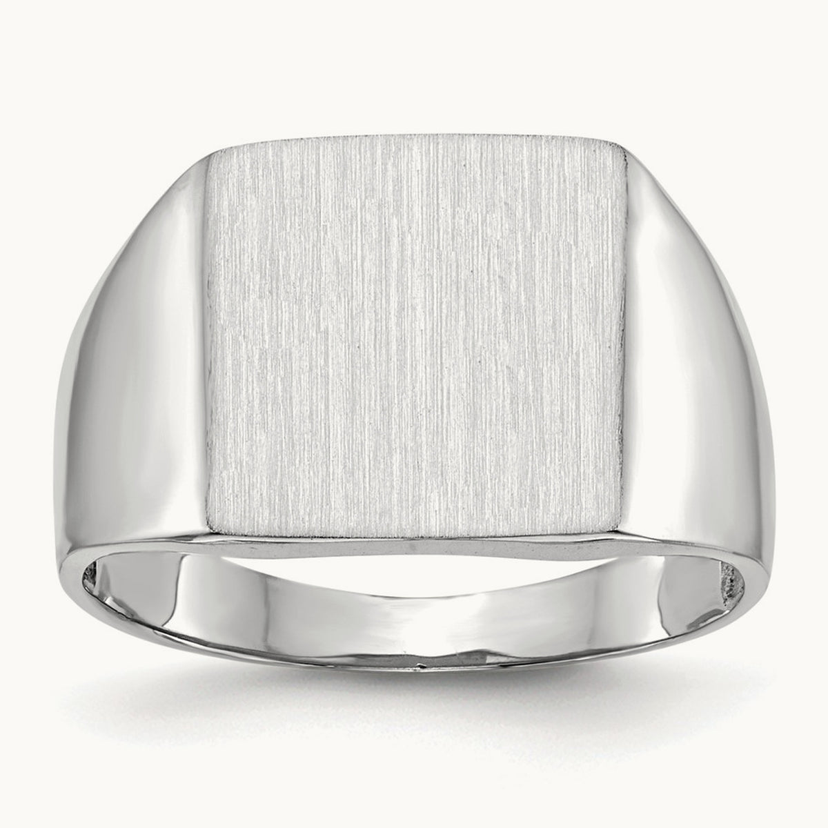 13.0x13. Open Back Satin Mens Signet Ring, 5mm, 14K White Gold