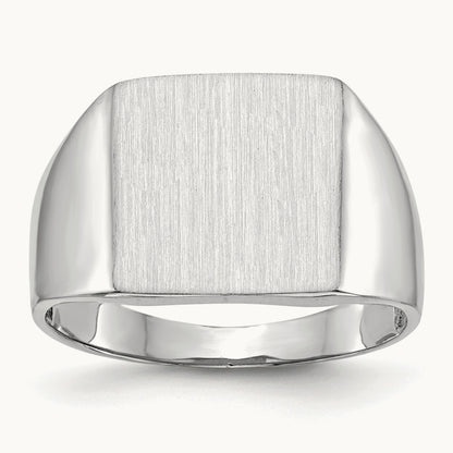 13.0x13. Open Back Satin Mens Signet Ring, 5mm, 14K White Gold