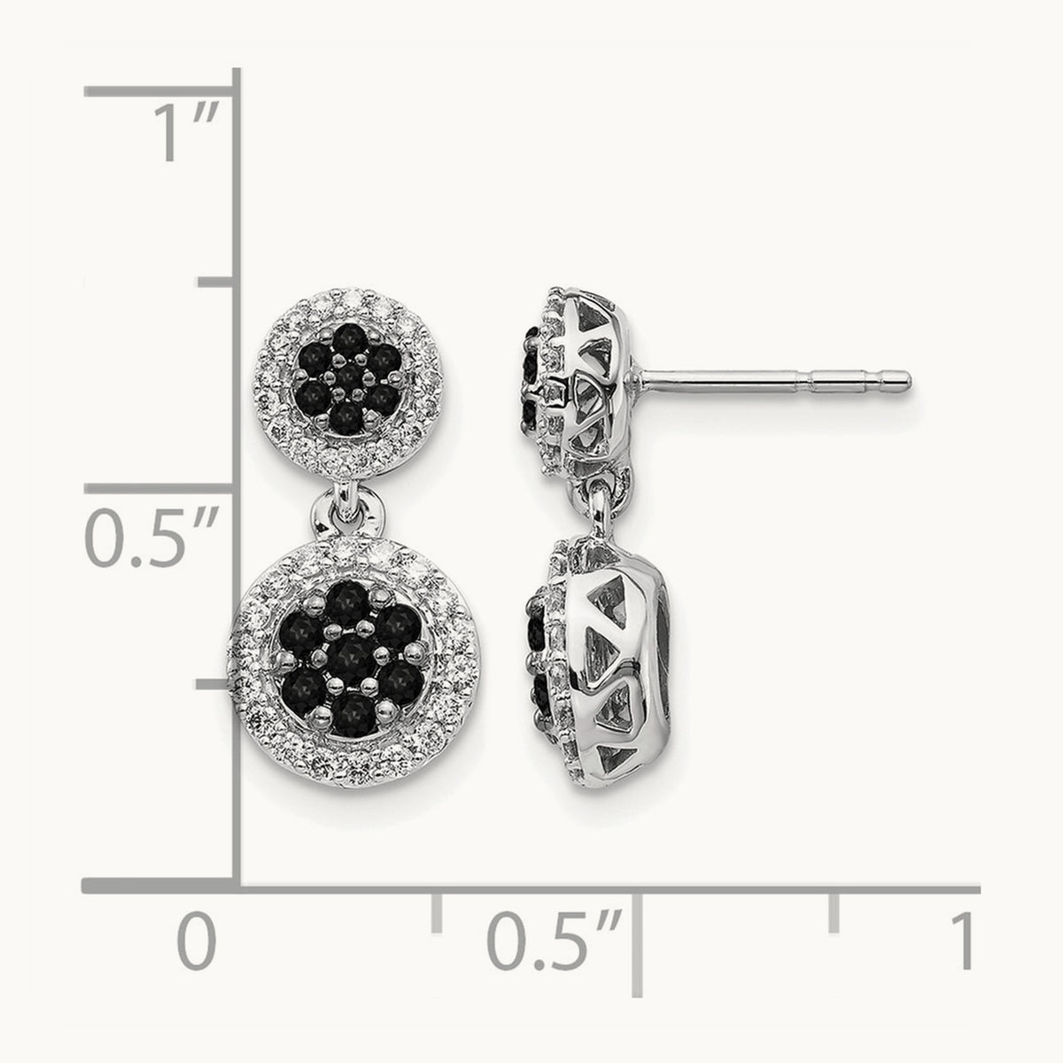 Black/White Diamond Cluster Dangle Earrings, 14K White Gold