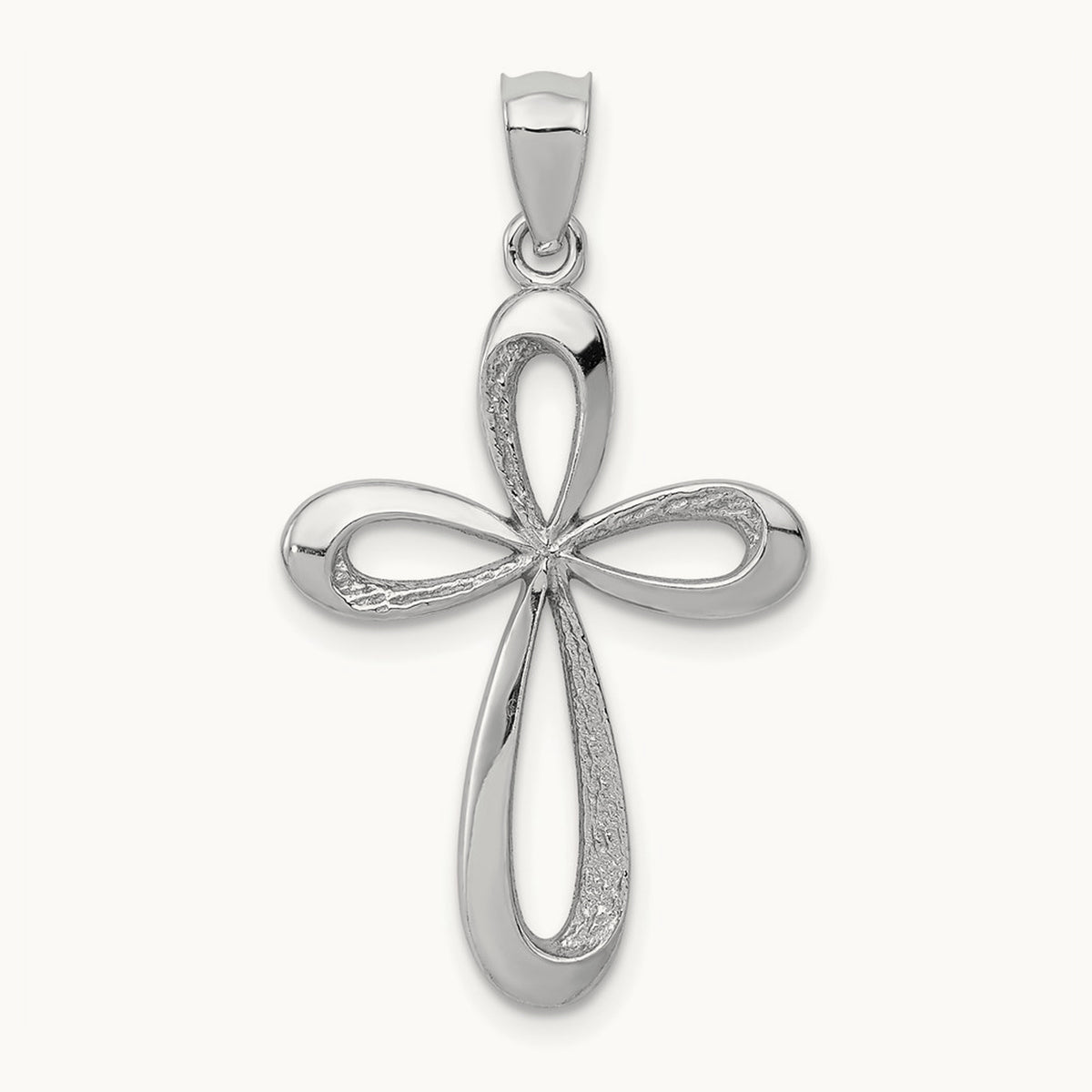 Polished Ribbon Cross Pendant — 14K White Gold