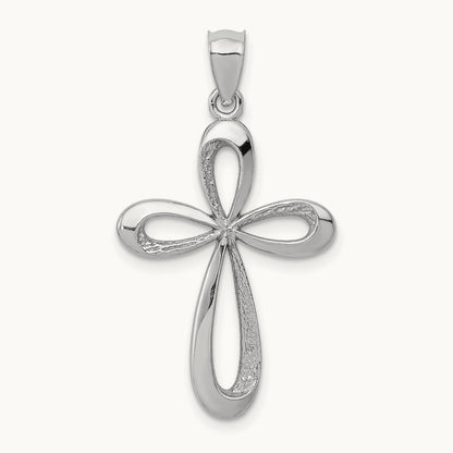 Polished Ribbon Cross Pendant — 14K White Gold