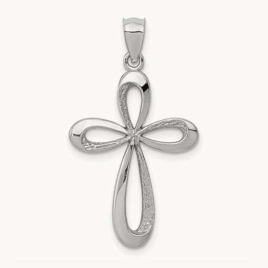 Polished Ribbon Cross Pendant — 14K White Gold
