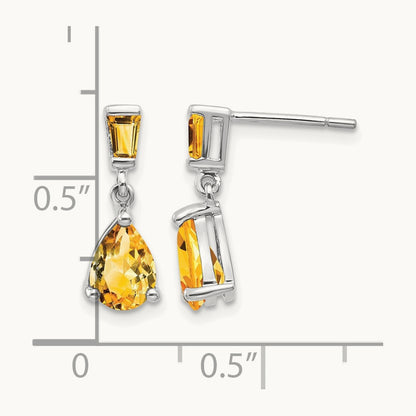 Citrine Dangle Post Earrings, 14K White Gold