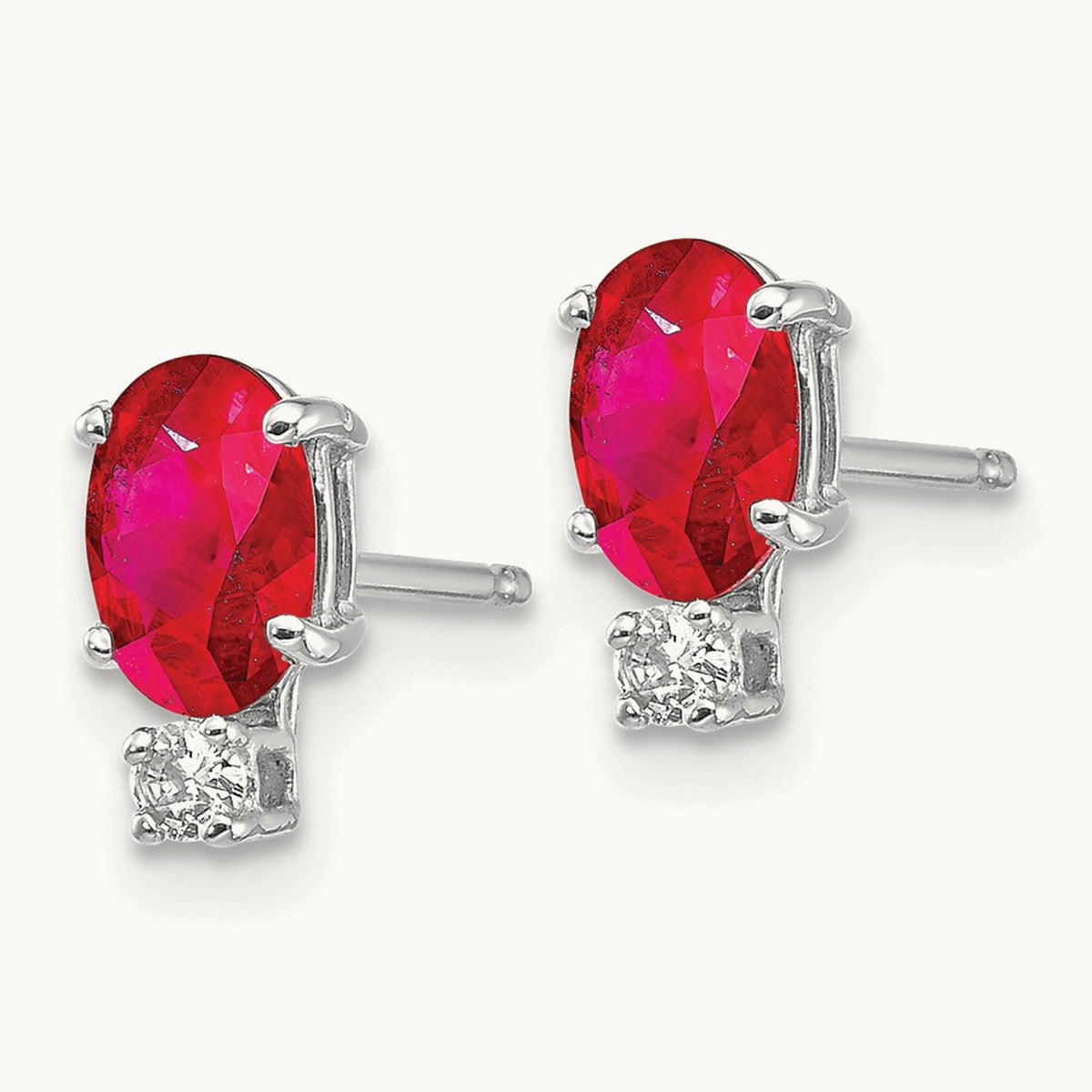 6x4mm Oval Ruby & AAA Diamond Earrings, 14K White Gold
