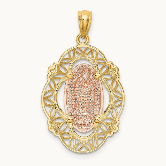 w/White Rhodium Guadalupe Medal Pendant, 14K Two-tone
