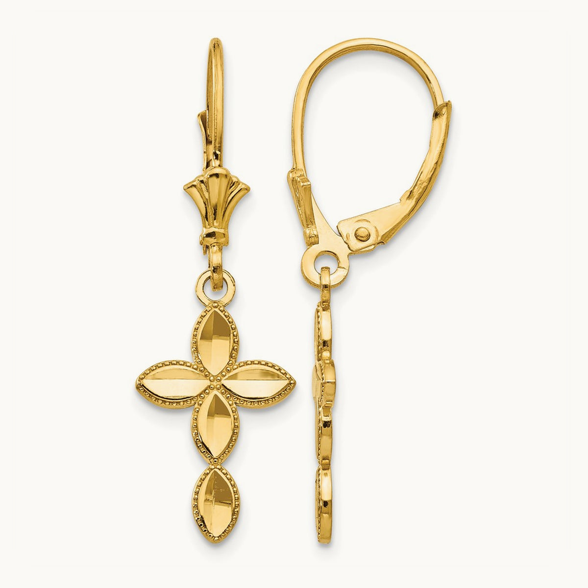 D/C Cross Leverback Earrings, 14K