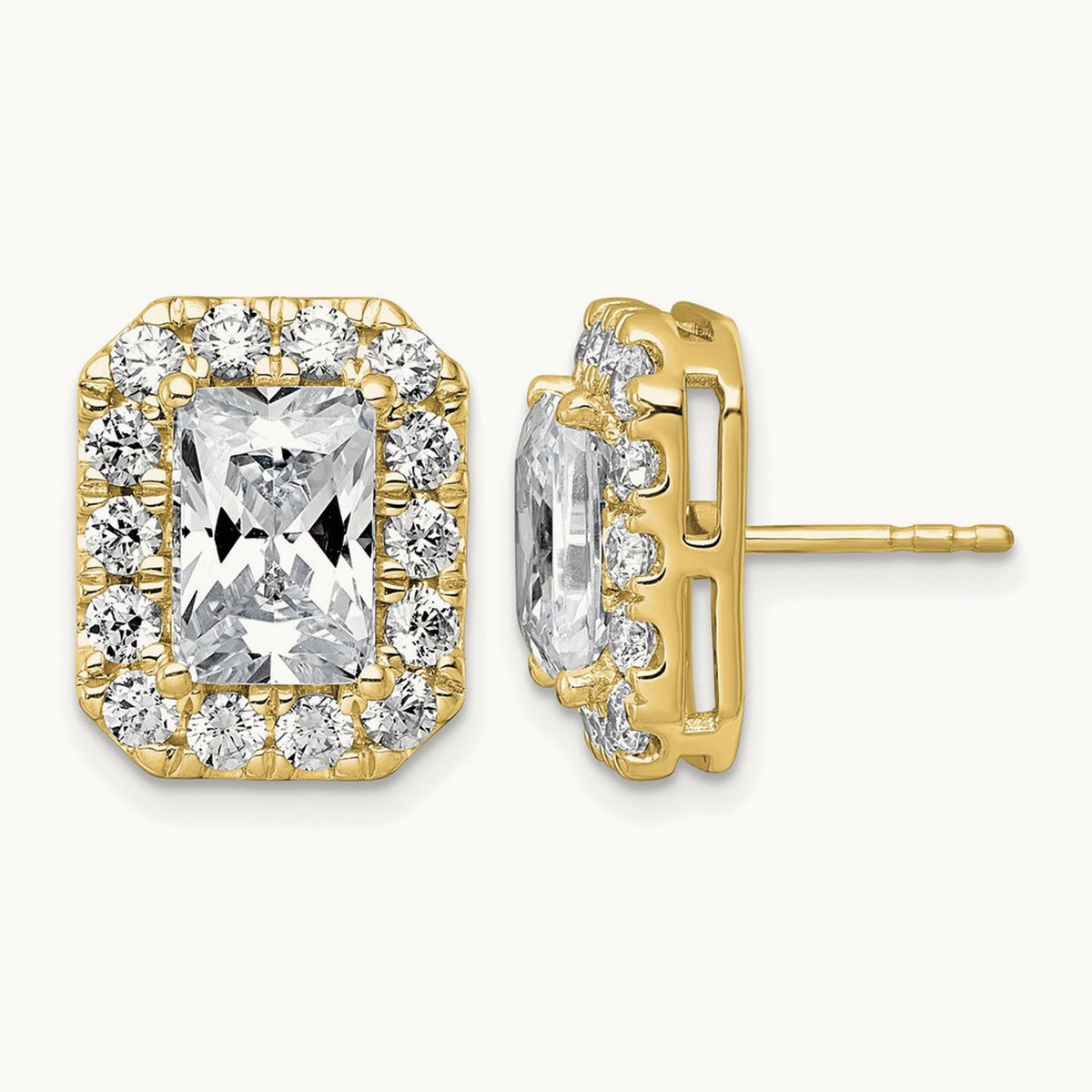 Radiant Halo Post Earrings, 0.50-8.50 ct tw Lab-Grown Diamond — 5 3/4 ct, 14K Yellow Gold
