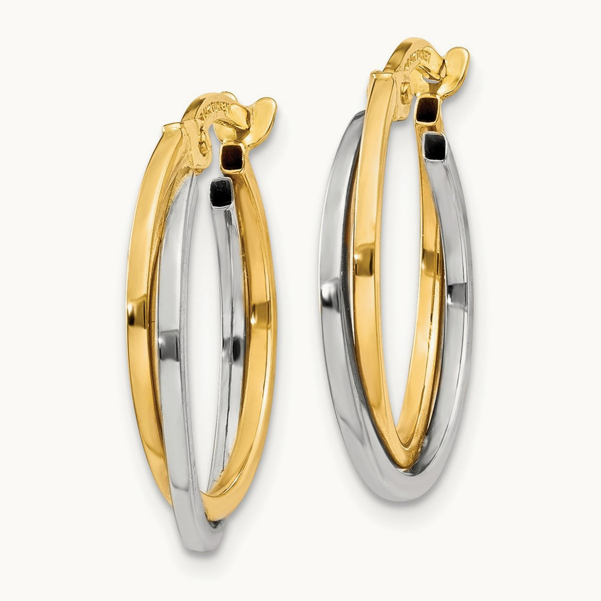 Polished Hollow Hoop Earrings, 14K Two-tone