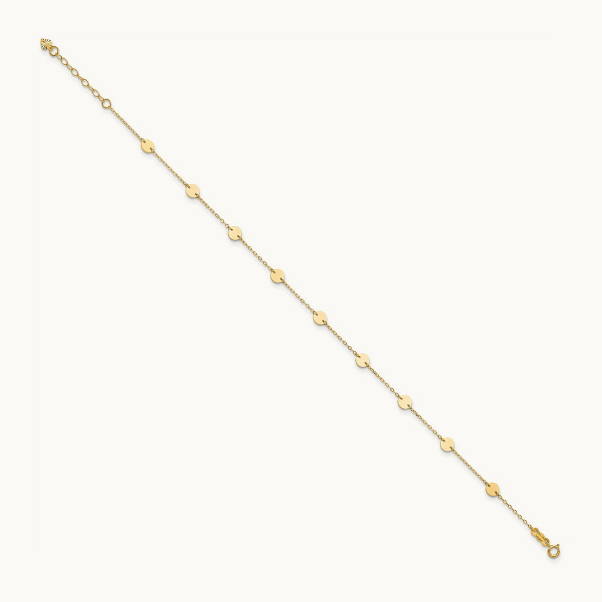 Polished Disc 9in Plus 1in extension Anklet — 14K Yellow Gold