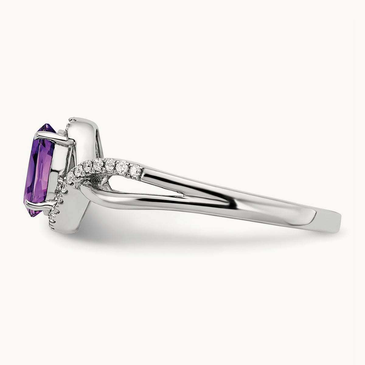 Oval Amethyst and Diamond Twist Ring, 14K White Gold