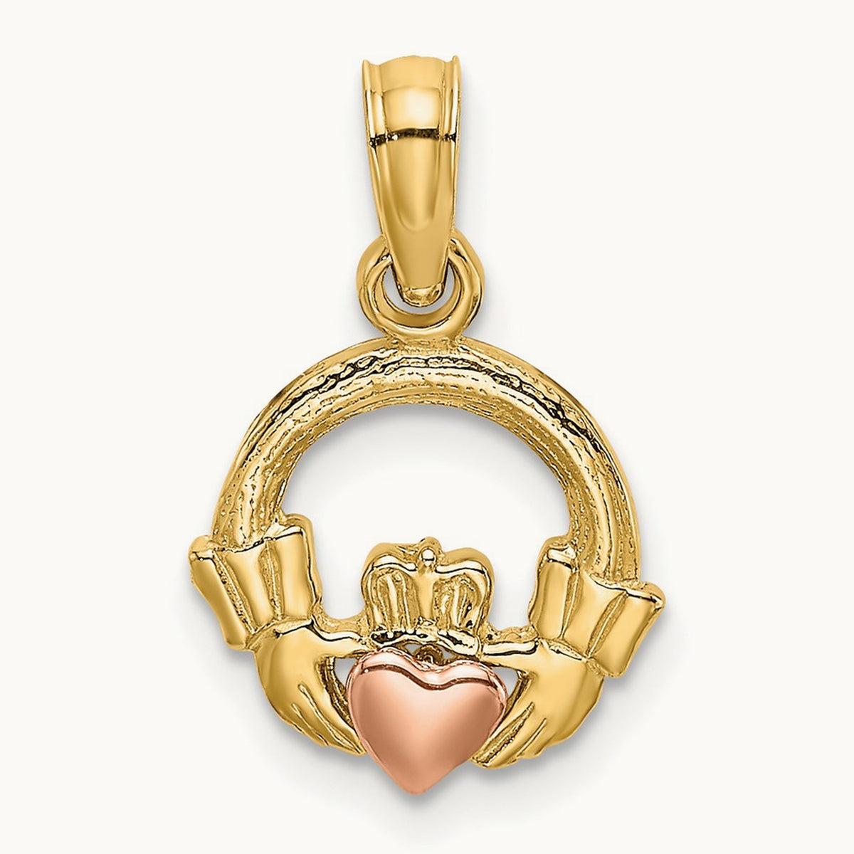 Claddagh w/ Heart Charm, 14K Two-tone