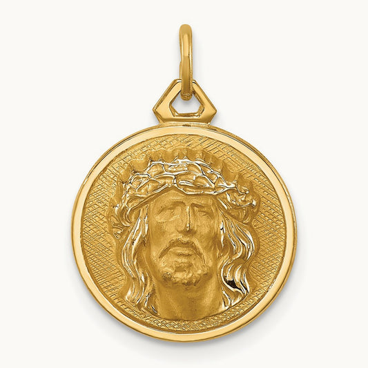 Polished/Satin Small Round Jesus Medal, 14K
