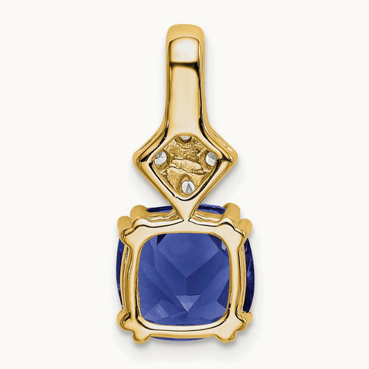 Created Blue Sapphire Pendant, 0.20 ct tw Lab-Grown Diamond — 14K Yellow Gold