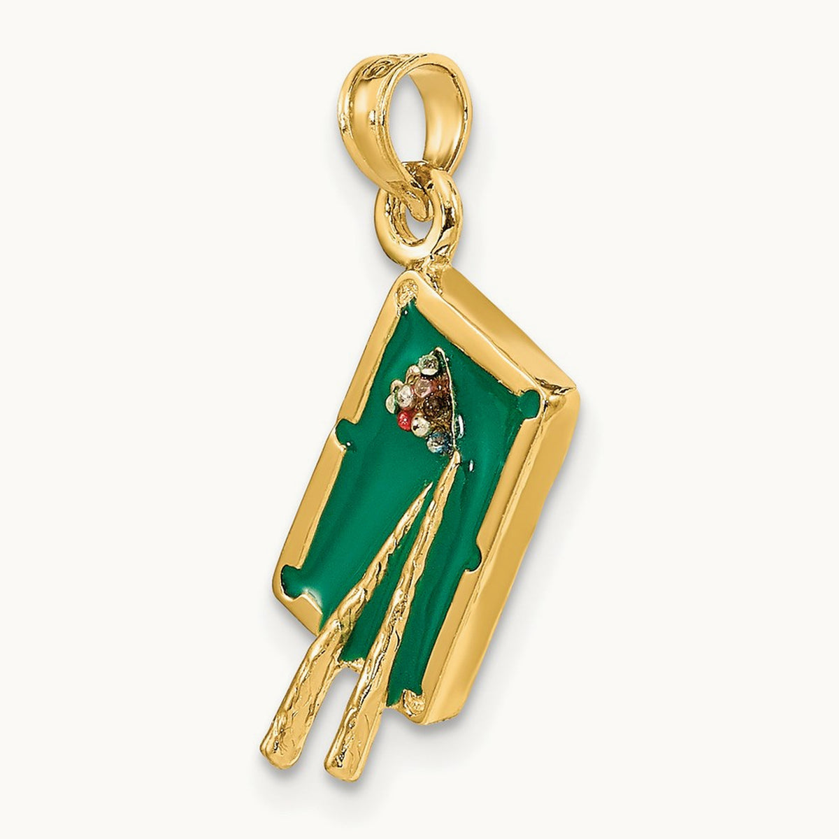 W/ Green Enamel 3-D Pool Table Charm, 14K