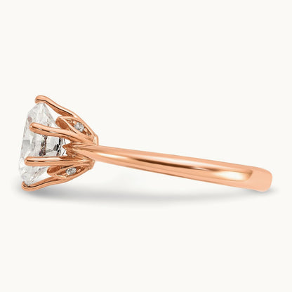 Polish 1 1/2ct Oval Leaf Design Semi-Mount Dia Ring, 14K Rose