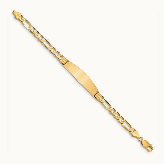 Figaro Soft Diamond Shape ID Bracelet, 14K
