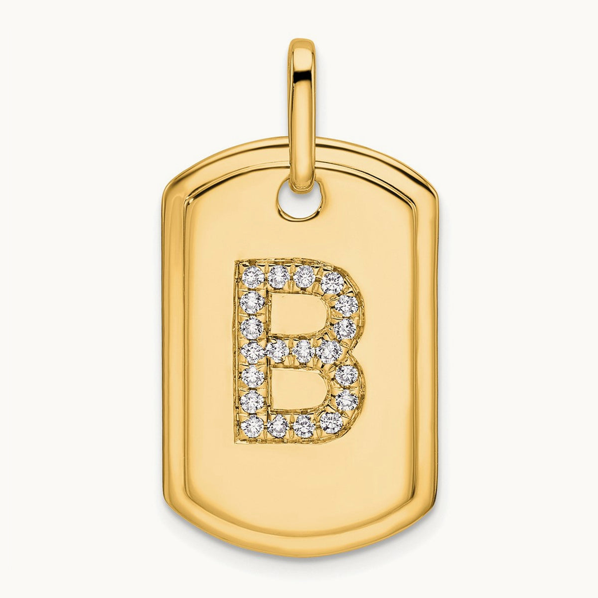 Diamond Dog Tag Charm — 14K Yellow Gold, B
