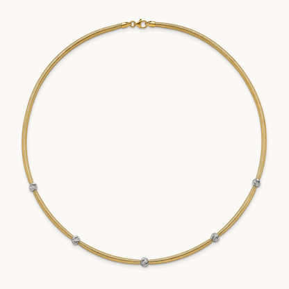 Polished w/Rhodium D/C Bead Flexible Mesh Necklace, 14K