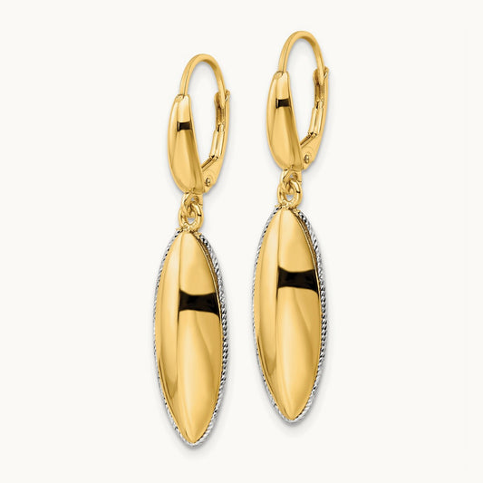 Polished D/C Hollow Teardrop Criss Cross Leverback Earrings, 14K Two-tone