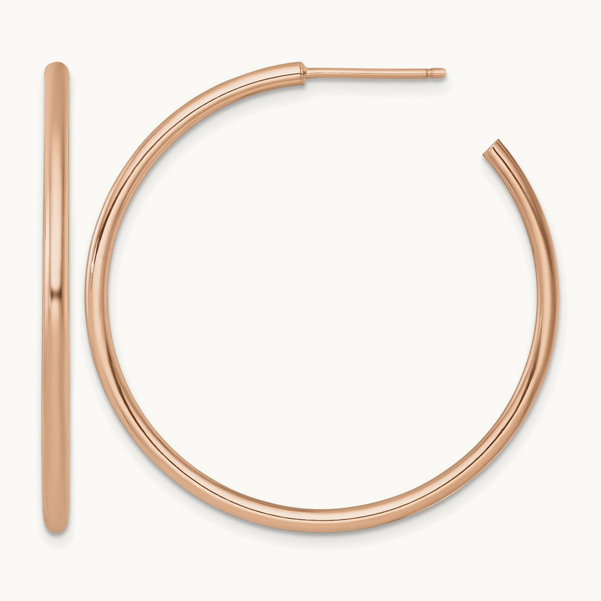 2.0 x Polished Post Hoop Earrings — 14K Rose Gold