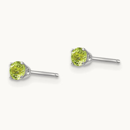 Peridot Stud Earrings, 14K White Gold